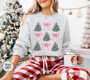 Coquette Bow Christmas Sweatshirt, Christmas Tree Shirt, Comfort Colors Christmas Sweatshirt, Girly Christmas Sweater, Coquette Bow Sweater