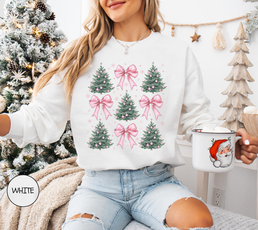 Coquette Bow Christmas Sweatshirt, Christmas Tree Shirt, Comfort Colors Christmas Sweatshirt, Girly Christmas Sweater, Coquette Bow Sweater