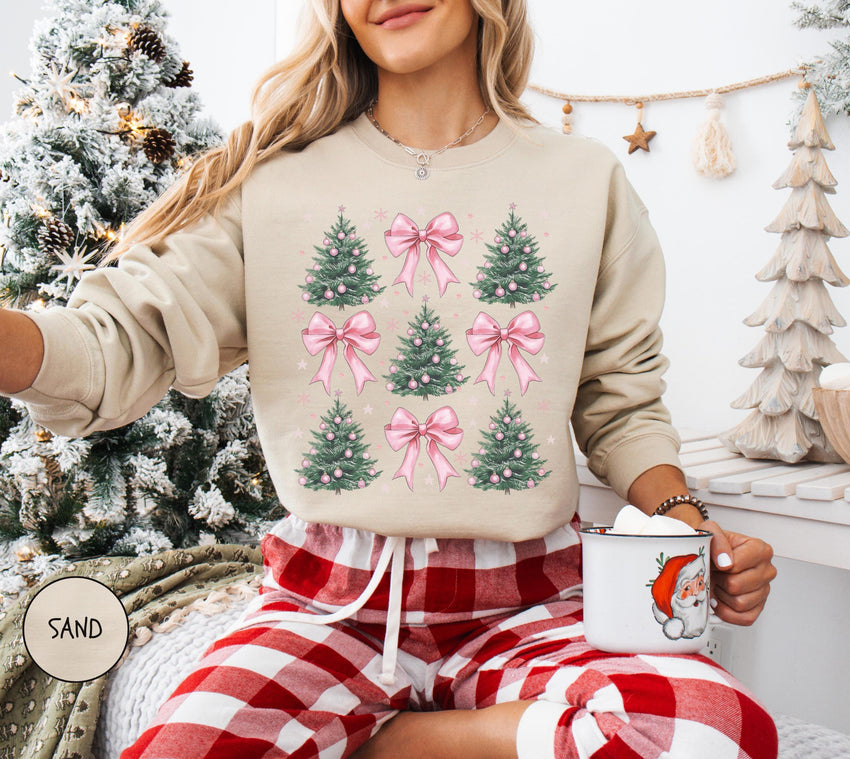 Coquette Bow Christmas Sweatshirt, Christmas Tree Shirt, Comfort Colors Christmas Sweatshirt, Girly Christmas Sweater, Coquette Bow Sweater