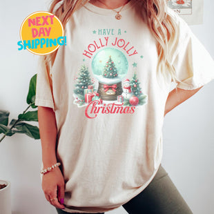 Comfort Colors Holly Jolly Christmas Shirt, Christmas Party Shirt, Trendy Christmas, Holly Jolly Shirt, Snow Globe Shirt, Vintage Christmas