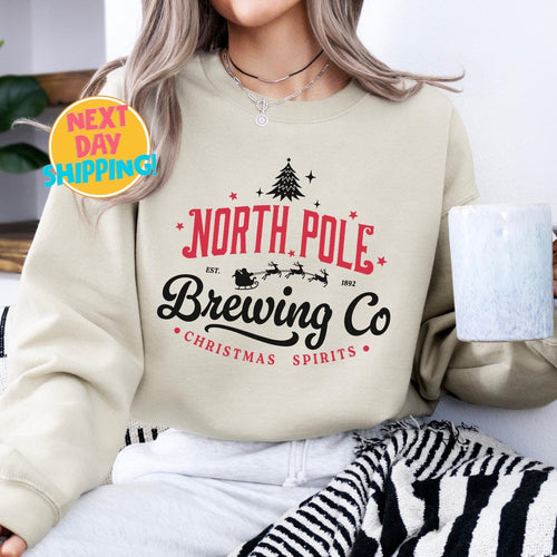 North Pole Brewing Co Sweatshirt,  Christmas Shirt, Brewing Co Sweatshirt, Vintage Christmas Shirt Retro, North Pole Christmas Sweater